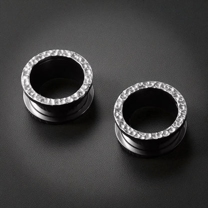Hammered Stainless Steel Tunnels | Double Flare Screw Back