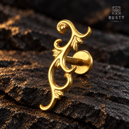 Baroque Vine Threadless Labret Stud | Titanium Gold or Silver