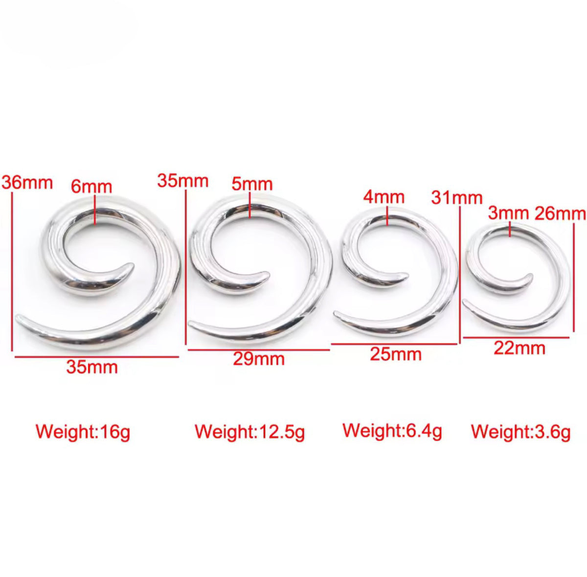 Spiral Taper Stretchers | Stainless Steel 14g-00g
