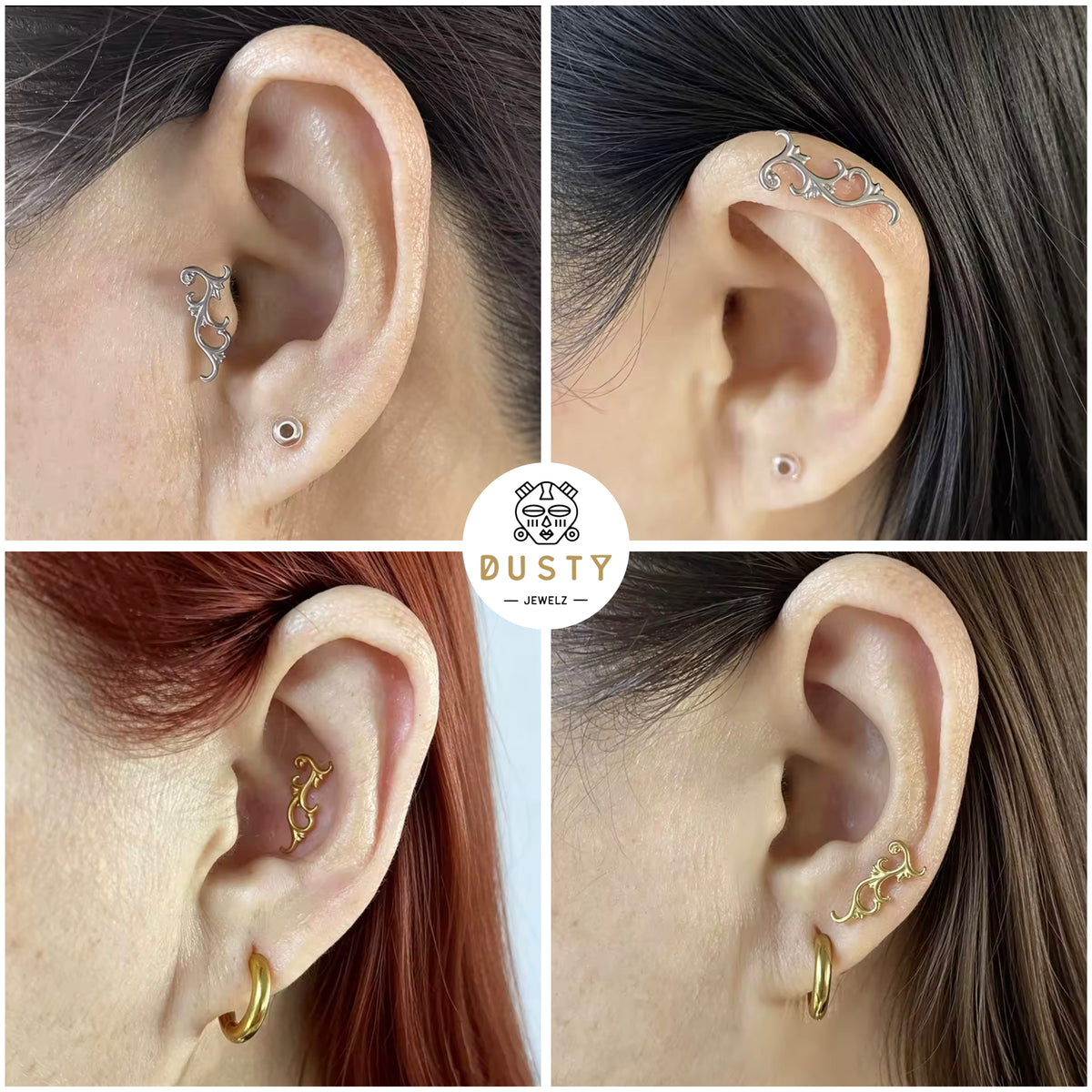 Baroque Vine Threadless Labret Stud | Titanium Gold or Silver