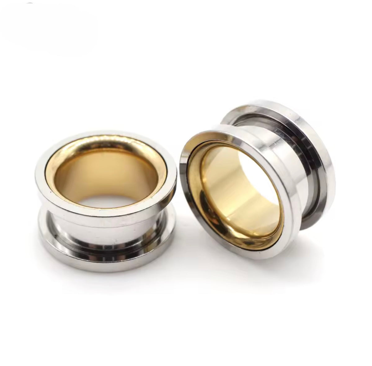 Two-Tone Stainless Steel Ear Tunnels | Screw-On Double Flare | 6–30mm | Pair