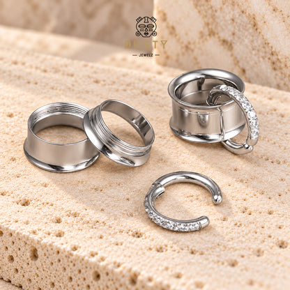 Tunnels And Ring Stack Set | Eyelets With CZ Dangle Rings