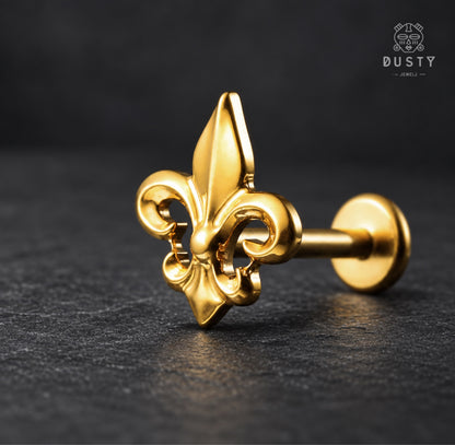 Fleur-de-Lis Titanium Threadless Flat Back Stud | Gold or Silver