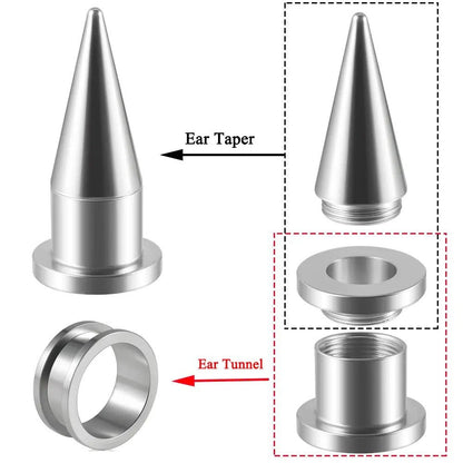 2 In 1 Taper & Tunnel Ear Stretching Set | Interchangeable Stainless Steel (6 Pieces) - DustyJewelz