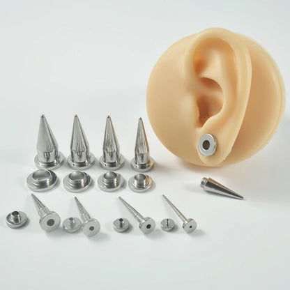 2 In 1 Taper & Tunnel Ear Stretching Set | Interchangeable Stainless Steel (6 Pieces) - DustyJewelz