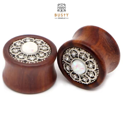 Mandala Opalite Organic Wood Plugs | Double Flare