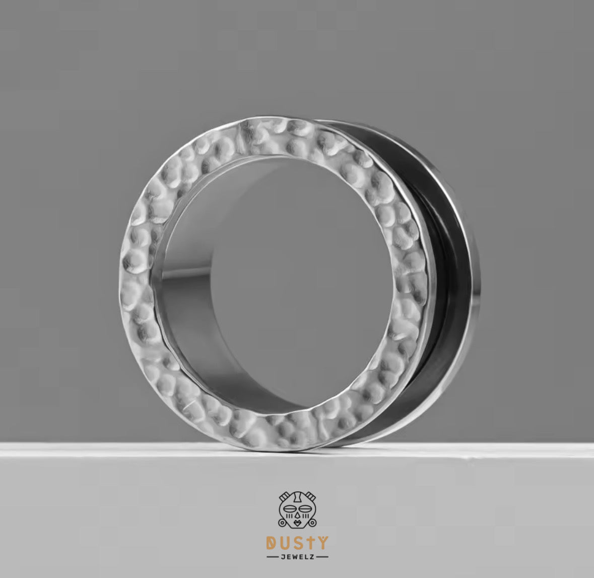 Hammered Stainless Steel Tunnels | Double Flare Screw Back