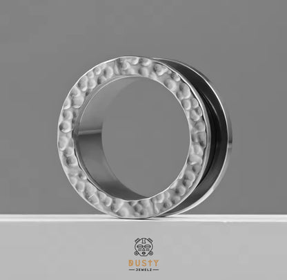 Hammered Stainless Steel Tunnels | Double Flare Screw Back