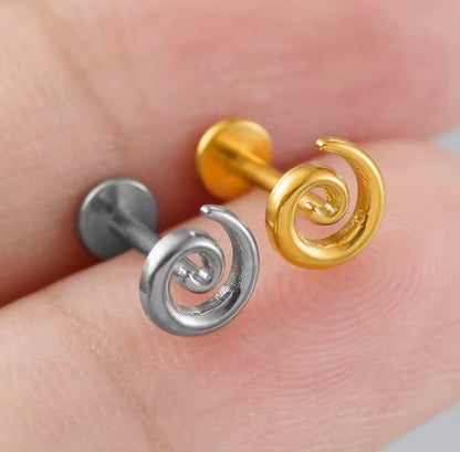 Titanium Spiral Labret Stud | Threadless or Internally Threaded | Gold or Silver