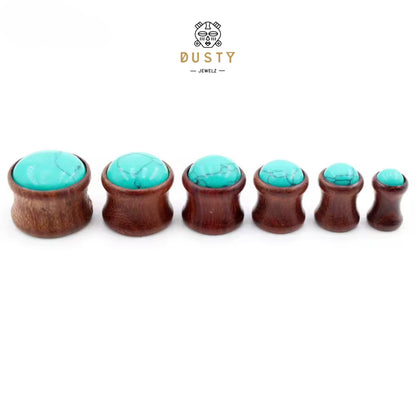 Turquoise Howlite & Wood Double Flare Plugs | 6–16mm