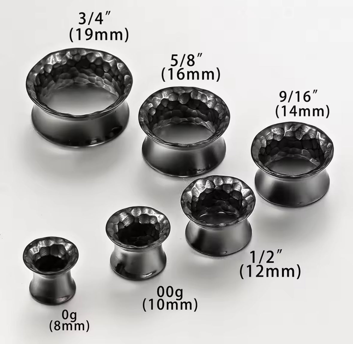 Hammered Flared Stainless Steel Tunnels