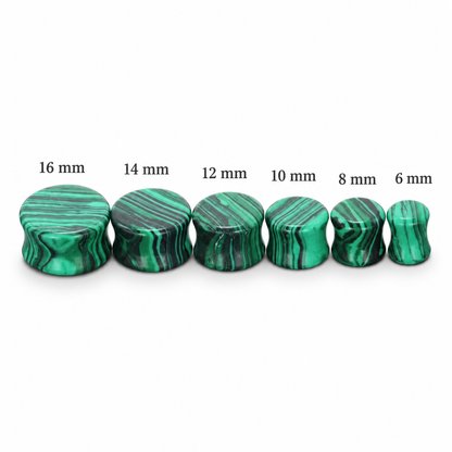 Malachite Stone Double Flared Plugs | 6–16mm