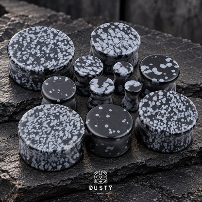 Snowflake Obsidian Stone Double Flared Plugs | 6–25mm
