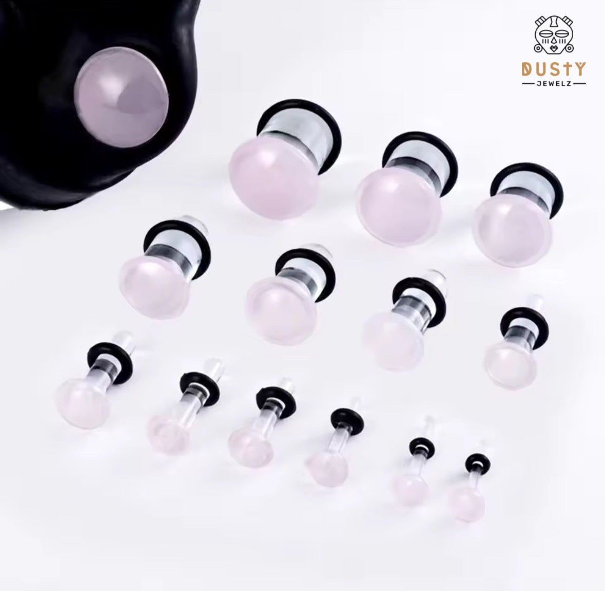 Pink Glass Ear Plugs | Single Flare | Half Sizes