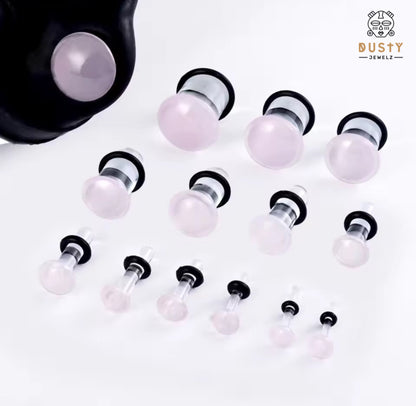 Pink Glass Ear Plugs | Single Flare | Half Sizes