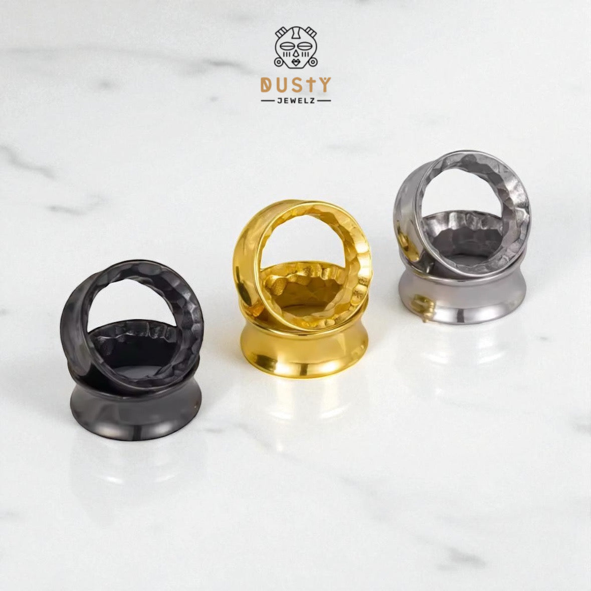 Hammered Flared Stainless Steel Tunnels