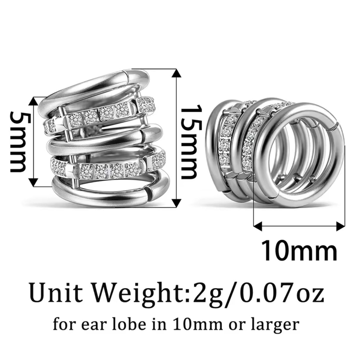 CZ Ringed Lobe Cuff for Stretched Ears | Gold & Silver