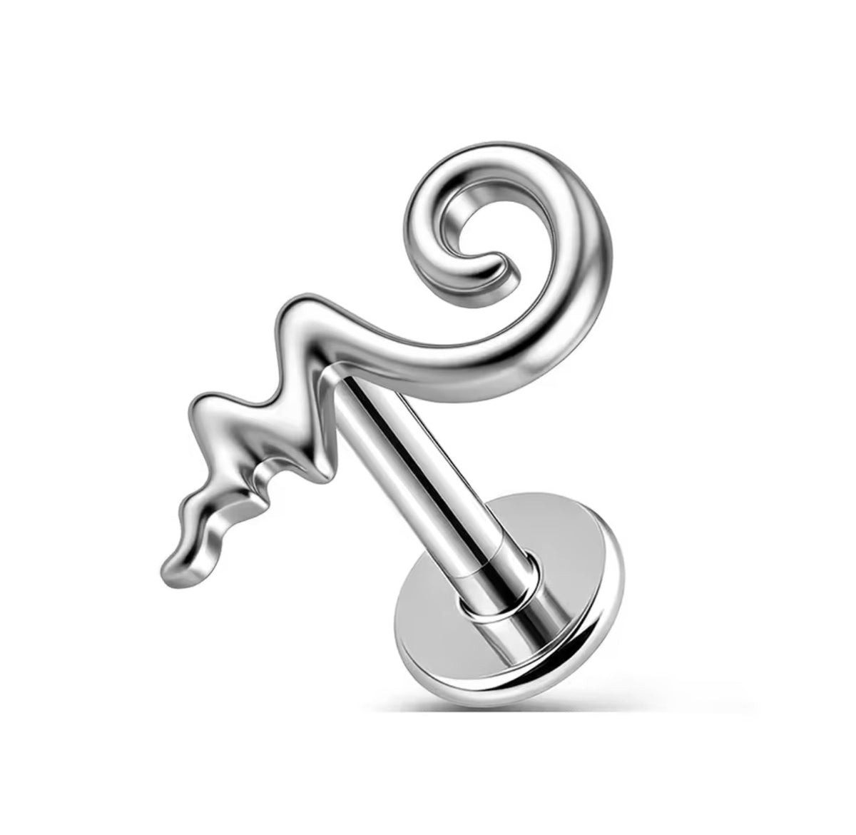 Unalome Labret Stud | Threadless Titanium | Gold or Silver