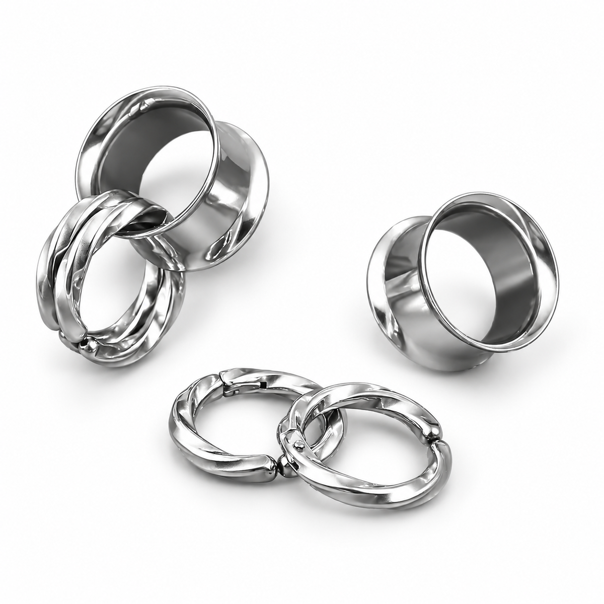 Steel Tunnels And Ring Stack Set | Steel Eyelets With Dangle Rings