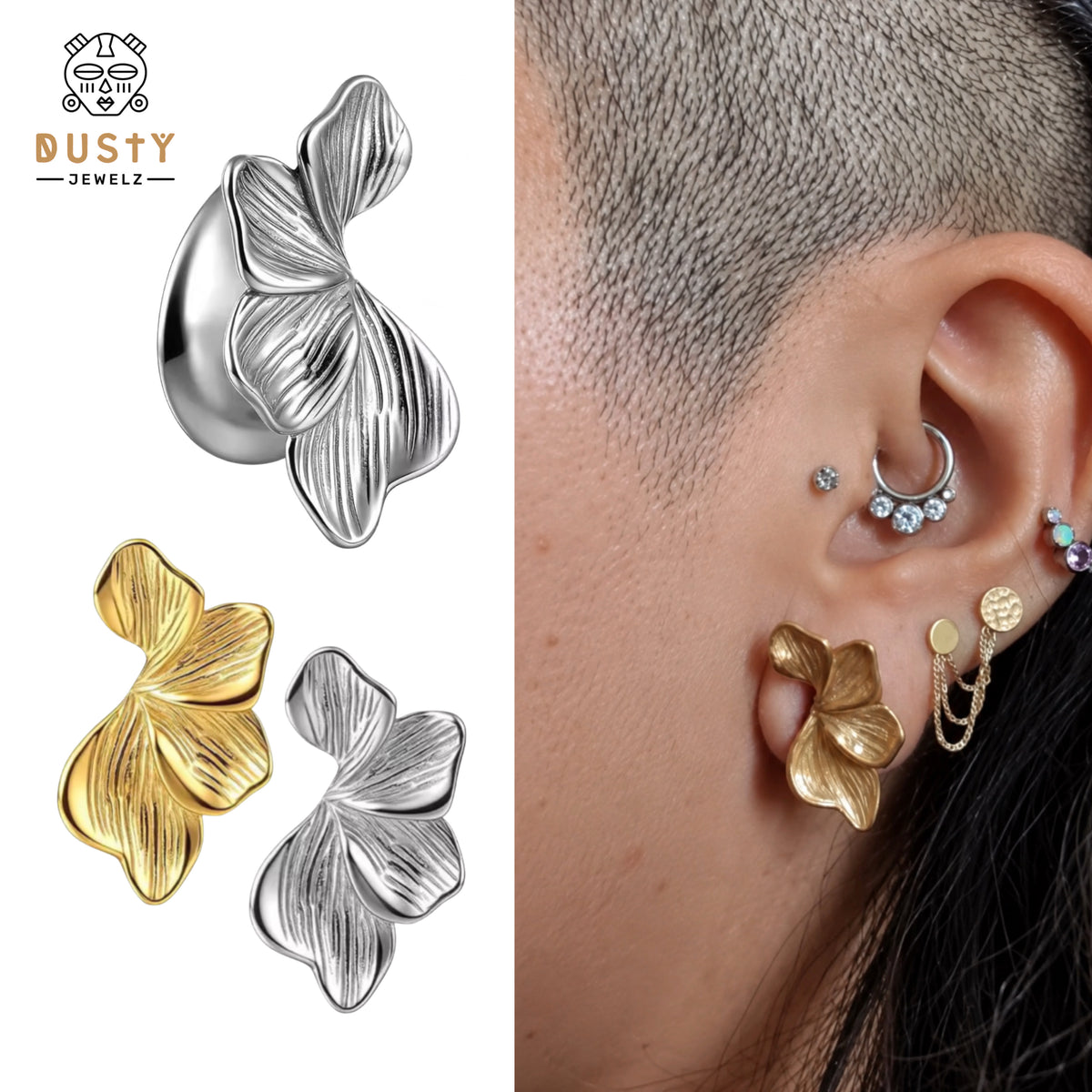 Flower Petal Saddle Ear Plugs – Stainless Steel