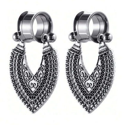 Filigree Shield Barbell Dangle Tunnels | Double Flare Ear Plugs