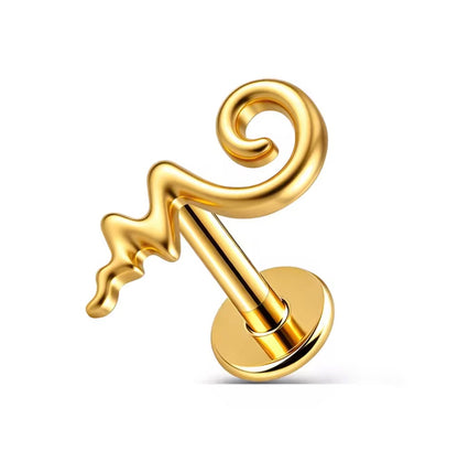 Unalome Labret Stud | Threadless Titanium | Gold or Silver