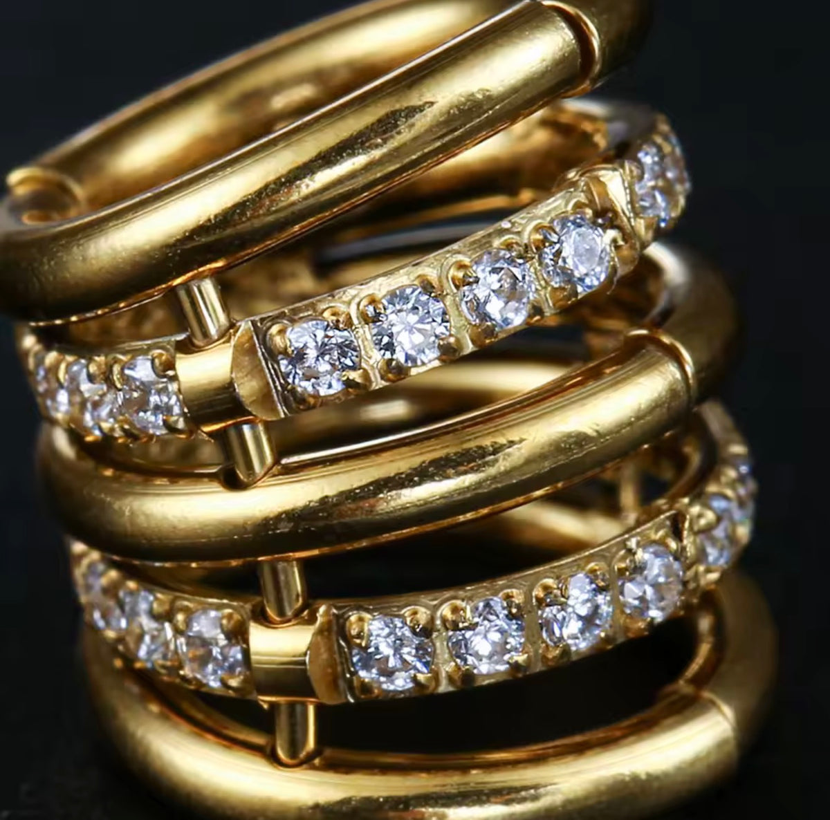CZ Ringed Lobe Cuff for Stretched Ears | Gold & Silver