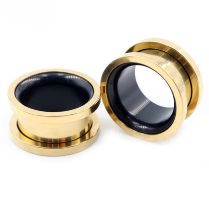 Two-Tone Stainless Steel Ear Tunnels | Screw-On Double Flare | 6–30mm | Pair