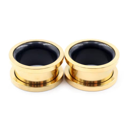 Two-Tone Stainless Steel Ear Tunnels | Screw-On Double Flare | 6–30mm | Pair
