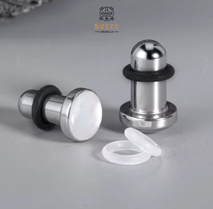 Shell Inlay Single Flare Steel Plugs | Dead Stretching Plug | Half Sizes