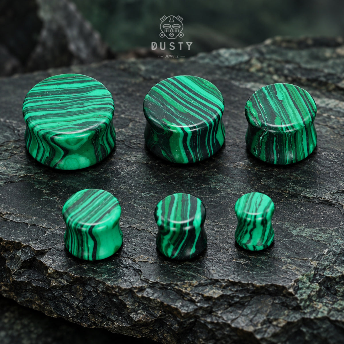 Malachite Stone Double Flared Plugs | 6–16mm