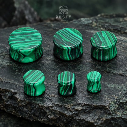 Malachite Stone Double Flared Plugs | 6–16mm