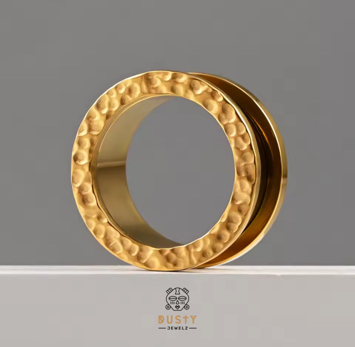 Hammered Stainless Steel Tunnels | Double Flare Screw Back