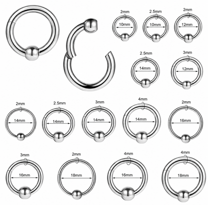 Large Hinged Segment Ball Closure Ring | Stainless Steel 2-4mm
