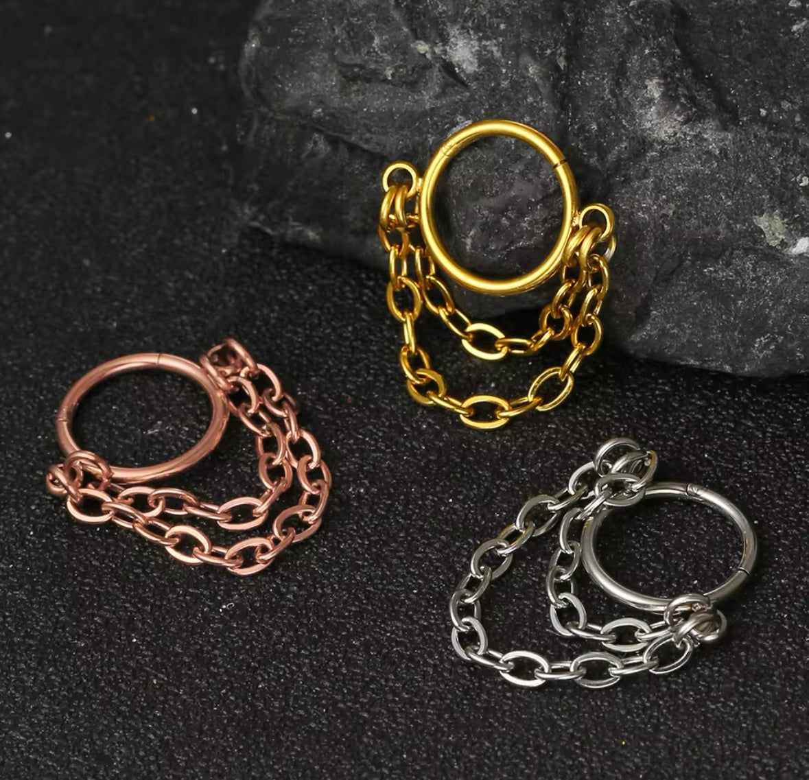 Triple Stacked Chain Septum Clicker Ring