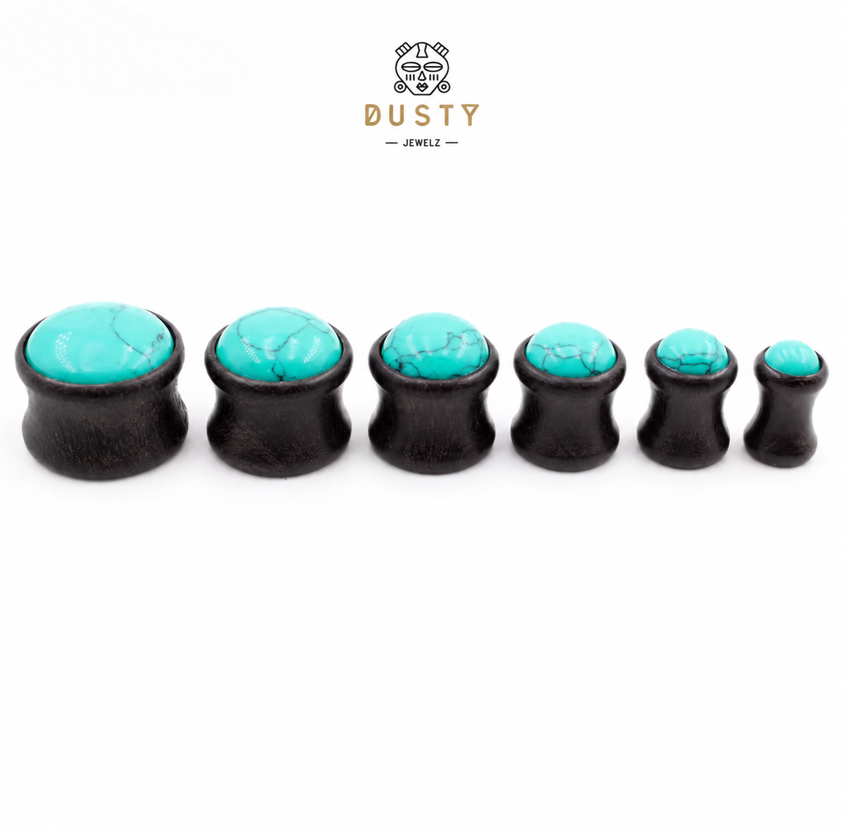 Turquoise Howlite & Wood Double Flare Plugs | 6–16mm