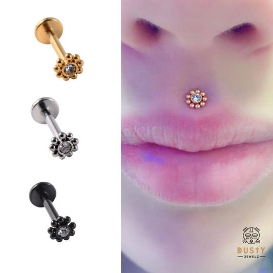 Crystal Beaded Labret Stud | Medusa | 16g Surgical Steel