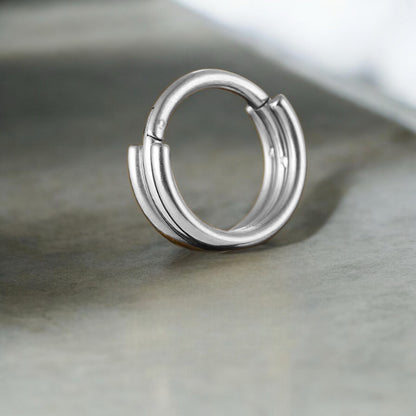 Triple Stacked Septum Ring| Hinged Layered Clicker