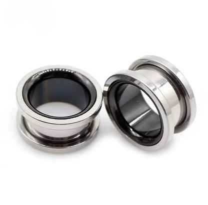 Two-Tone Stainless Steel Ear Tunnels | Screw-On Double Flare | 6–30mm | Pair