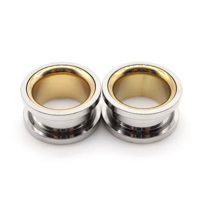 Two-Tone Stainless Steel Ear Tunnels | Screw-On Double Flare | 6–30mm | Pair