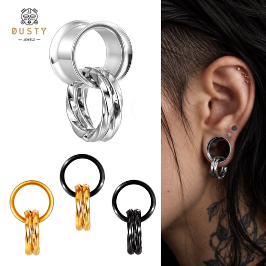 Steel Tunnels And Ring Stack Set | Steel Eyelets With Dangle Rings