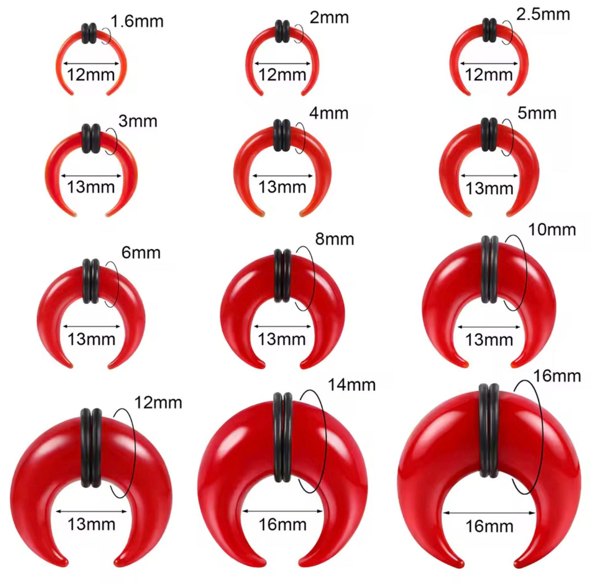 Red Glass Septum Pincher | Septum Stretching Jewellery | 1.6–16mm