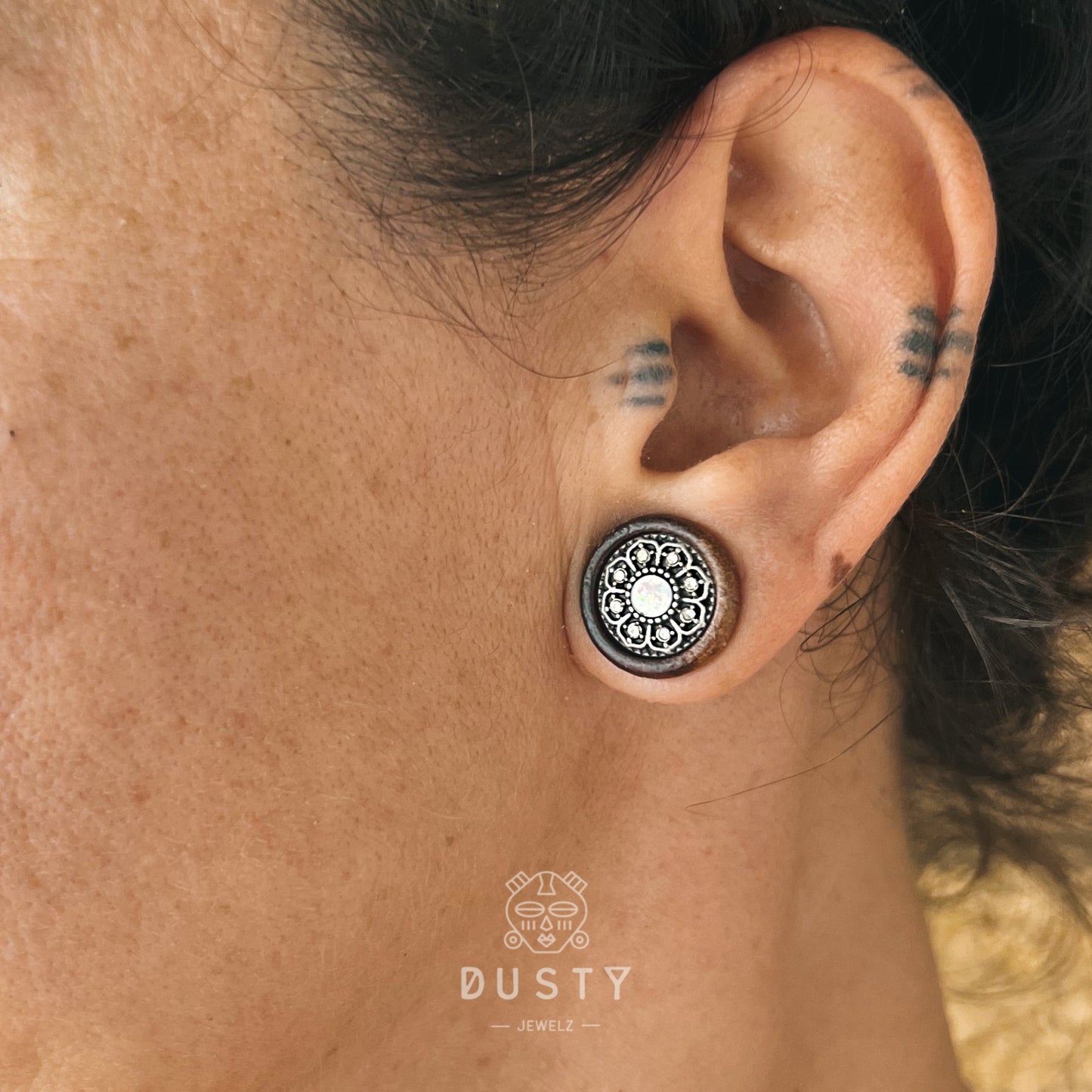 Mandala Opalite Organic Wood Plugs | Double Flare