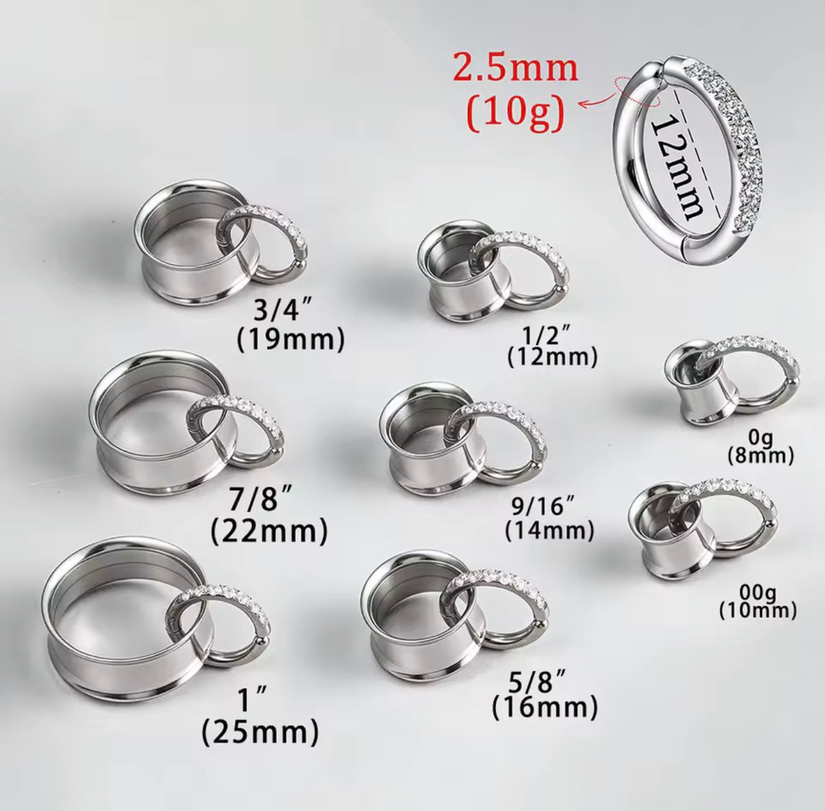 Tunnels And Ring Stack Set | Eyelets With CZ Dangle Rings