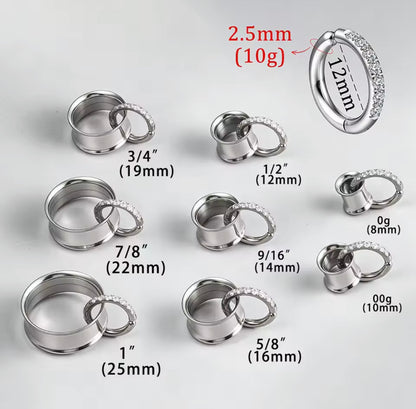 Tunnels And Ring Stack Set | Eyelets With CZ Dangle Rings
