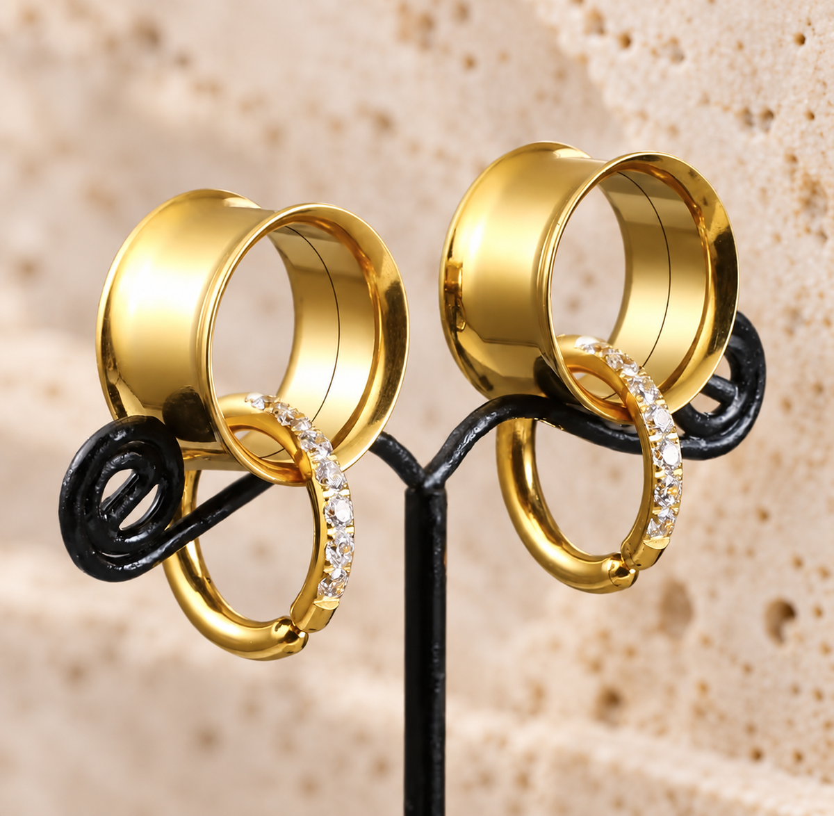 Tunnels And Ring Stack Set | Eyelets With CZ Dangle Rings