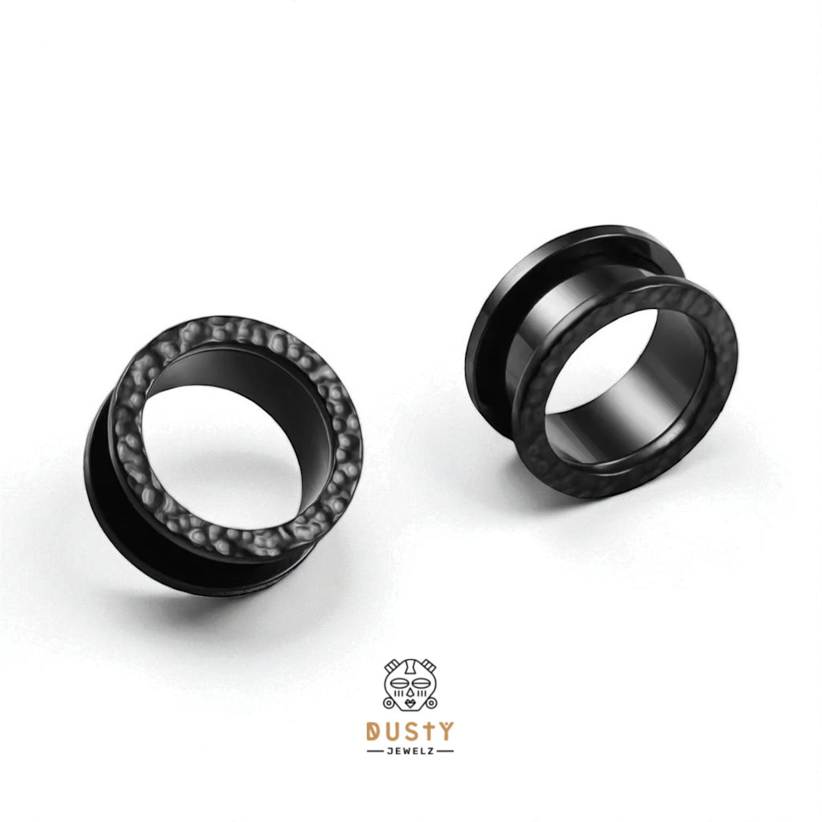 Hammered Stainless Steel Tunnels | Double Flare Screw Back