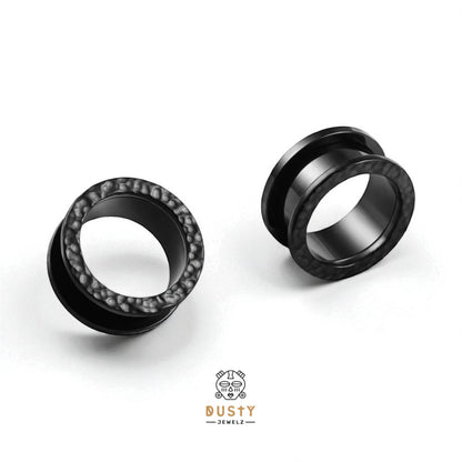 Hammered Stainless Steel Tunnels | Double Flare Screw Back