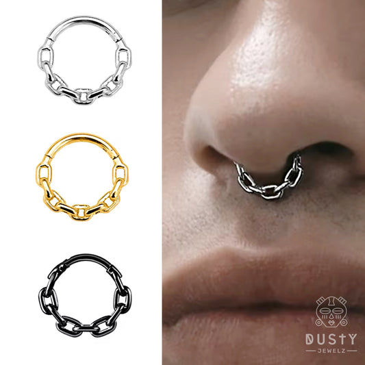 Chain Hinged Septum Ring | Stainless Steel Clicker