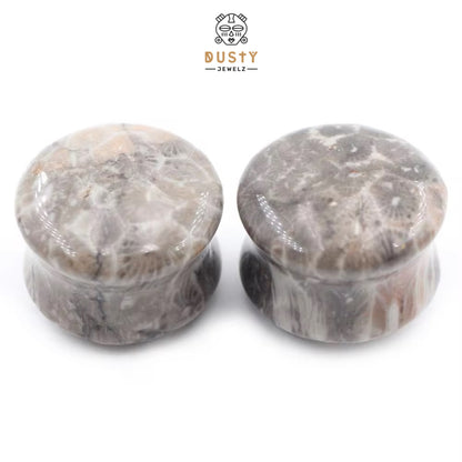 Fossilized Coral Stone Ear Plugs | Double Flare